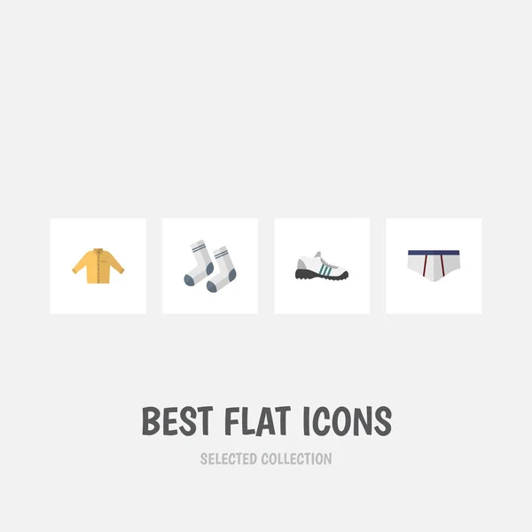 Platte kledingstuk pictogrammenset Banyan, voet textiel, Sneakers en andere vectorobjecten. Ook voet, kledingassortiment, Gumshoes elementen. — Stockvector