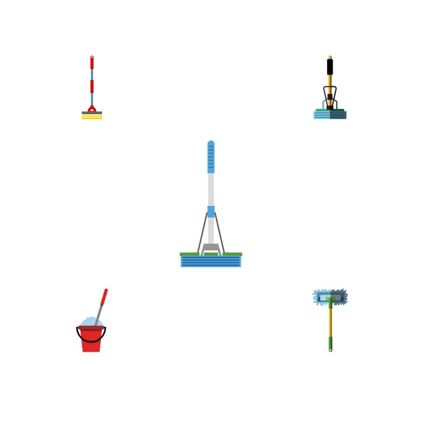 Set de limpiador de iconos plano de escoba, barrido, Besom y otros objetos vectoriales. También incluye equipo, escoba, elementos del cubo . — Vector de stock