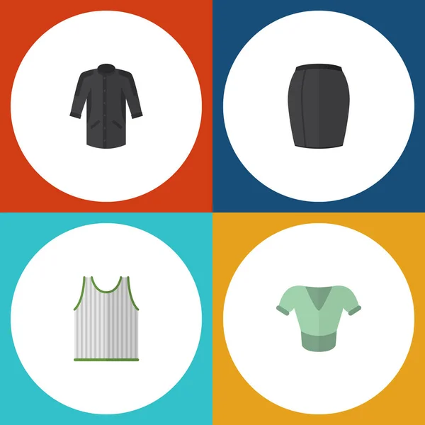 Flat Icon Garment Set Of Uniform, Stylish Apparel, Singlet And Other Vector Objects. Also Includes Apparel, Skirt, Sleeveless Elements.