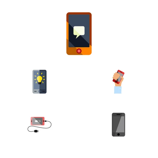 Icono plano pantalla táctil conjunto de teléfono, pantalla, acumulador y otros objetos vectoriales. También incluye bombilla, carga, elementos de retención . — Archivo Imágenes Vectoriales