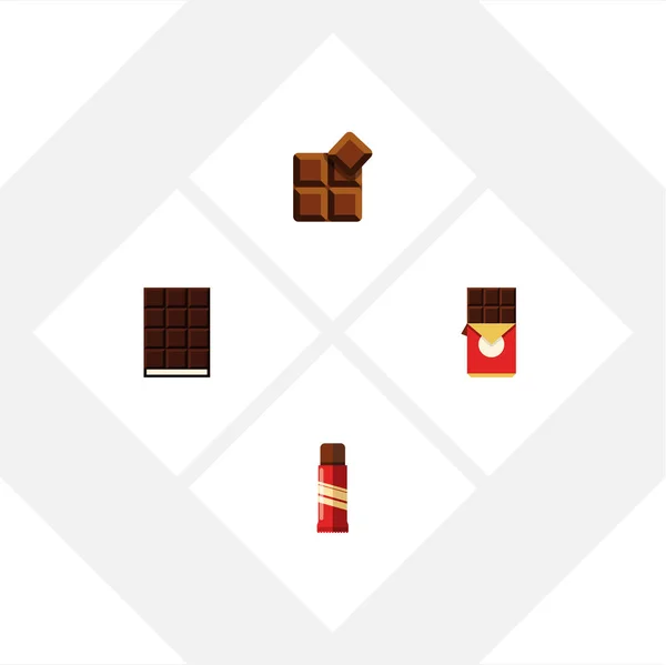 Platte pictogram chocolade Set chocolade Bar, zoete, Dessert en andere vectorobjecten. Omvat ook cacao, Dessert, zoete elementen. — Stockvector