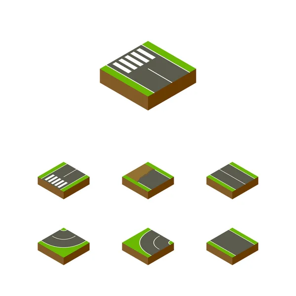 Isometric Road Set Of Way, Road, Flat and Other Vector Objects. Comprend également des éléments plats, unilatéraux, aériens . — Image vectorielle