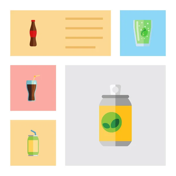 Flache Symbol-Limo-Set aus sprudelnden Getränken, Getränken, Tassen und anderen Vektorobjekten. beinhaltet auch Cola, Flasche, Getränkelemente. — Stockvektor