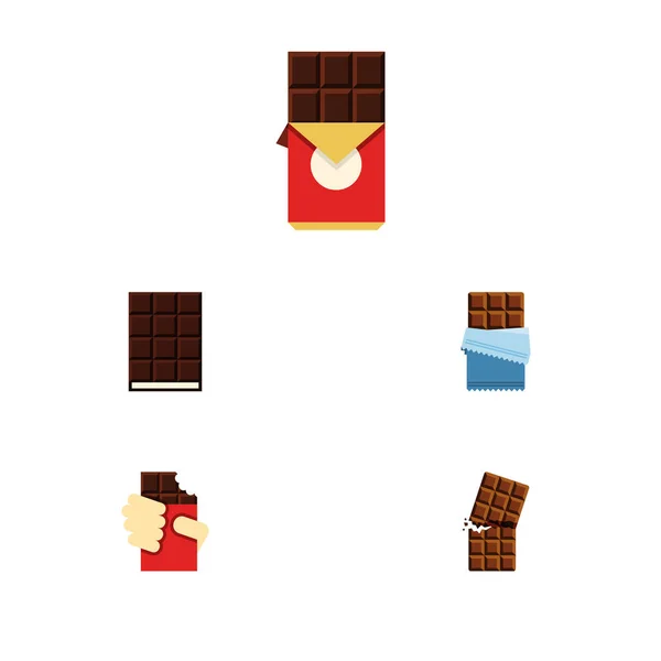 Icona piatta set amaro di tavoletta di cioccolato, scatola a forma di, dessert e altri oggetti vettoriali. Include anche Amaro, involucro, elementi da dessert . — Vettoriale Stock