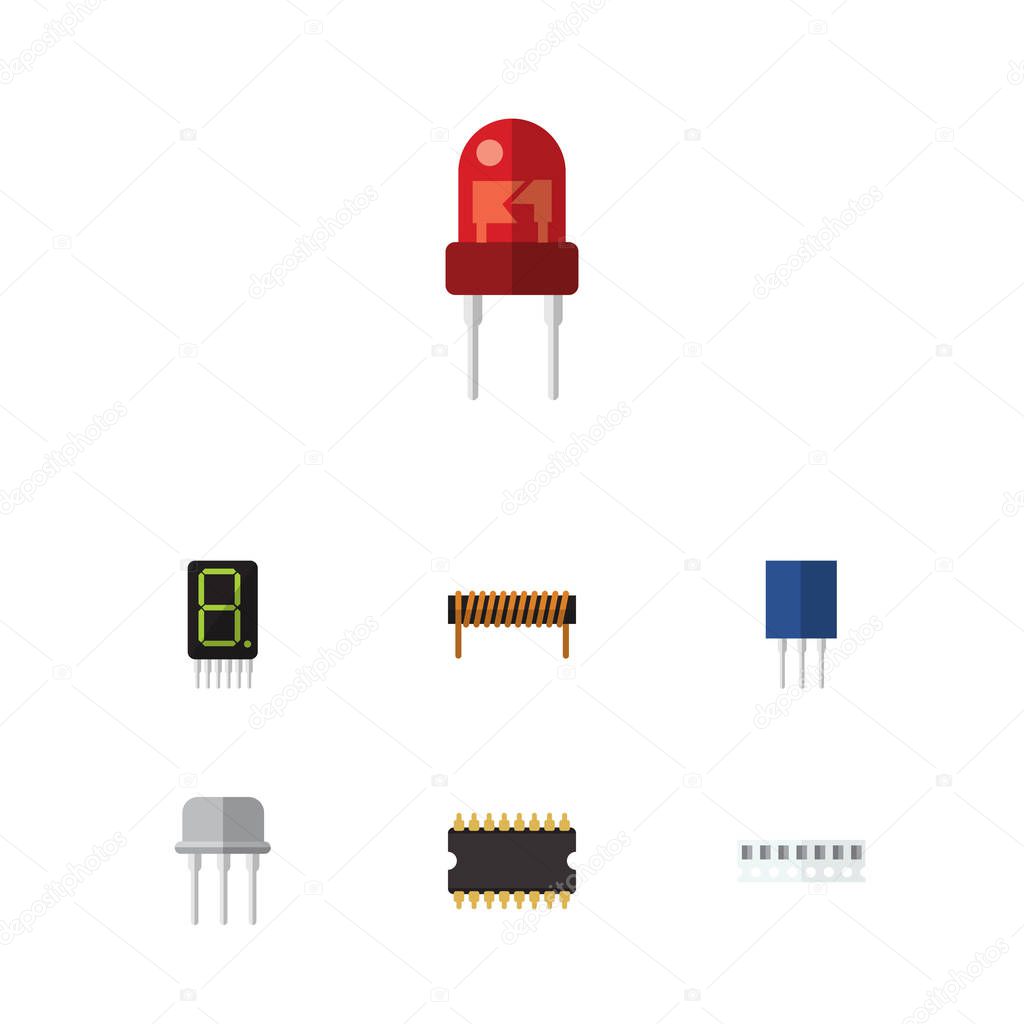 Flat Icon Electronics Set Of Bobbin, Recipient, Resist And Other Vector Objects. Also Includes Memory, Unit, Transistor Elements.