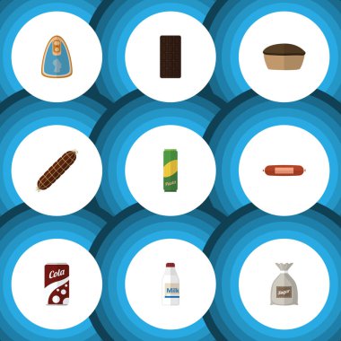 Düz simgesi çuval, spagetti, konfeksiyon ve diğer vektör nesneleri kümesi yeme. Aynı zamanda Bar, çuval, çikolata öğeleri içerir.