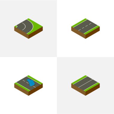 İzometrik yol asfalt, Plash, uçak ve diğer vektör nesnelerini ayarlayın. Bitüm, Lane, tek öğeleri de içerir.