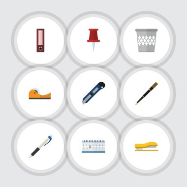 Düz simgesi araç kümesi raptiye, çöp tenekesi, dosya ve diğer vektör nesneleri. Blade, sepet, dosyası öğeleri de içerir.