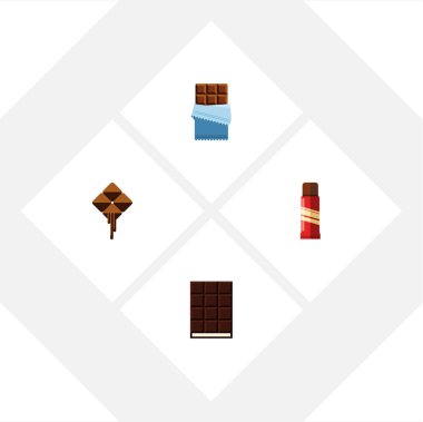 Tatlı, tatlı, lezzetli ve diğer vektör nesnelerini düz simge kakao seti. Ayrıca çikolata, tatlı, acı öğeleri içerir.