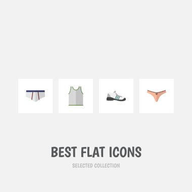 Düz simgesi elbise spor ayakkabı, iç çamaşırı, çamaşır grupları ve diğer vektör nesnelerini ayarlayın. Ayrıca lastikbotlar, kolsuz, spor ayakkabı öğeleri içerir.