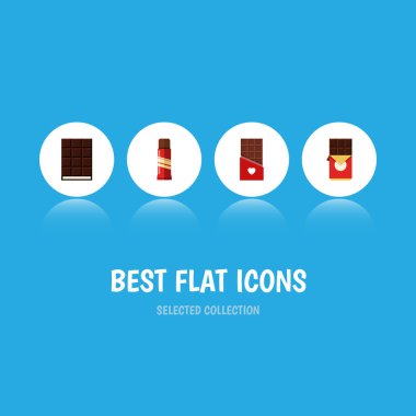 Çikolata Bar, tatlı, tatlı ve diğer vektör nesnelerini düz simgesi acı kümesi. Tatlı, şeklinde, konfeksiyon öğeleri de içerir.