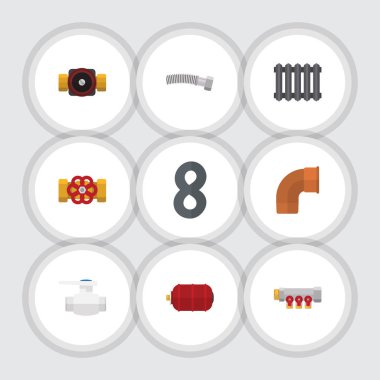 Konteyner, boru, demir ve diğer vektör nesnelerini düz simgesi sıhhi kümesi. Ayrıca termostat, ısıtıcı, musluk öğeleri içerir.