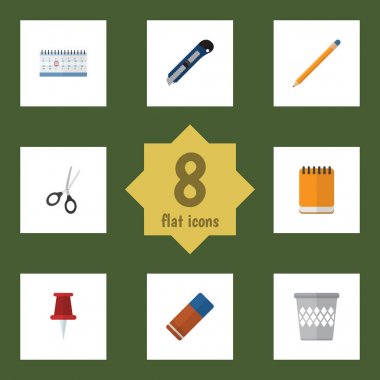 Düz simge Kırtasiye Notepaper, bıçak, çizim aracını ve diğer vektör nesneleri kümesi. Ayrıca Almanak'ı, Notepaper, Blade öğeleri içerir.