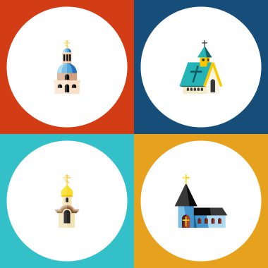 Düz simgesi kilise kilise, Mimarlık, yapı ve diğer vektör nesneleri kümesi. Ayrıca yapısı, dini, yapı elemanları içerir.