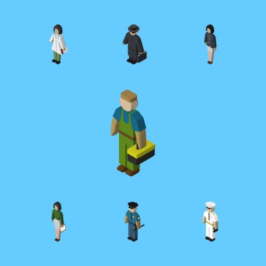 Dedektif, kız, pedagog ve diğer vektör nesnelerini izometrik insan kümesi. Mariner, Dedektif, alt öğeleri de içerir.