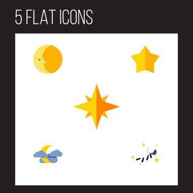 Düz simgesi yatmadan gece yarısı, yıldız, gece ve diğer vektör nesneleri kümesi. De içerir Star, gece, gökyüzü öğeleri.