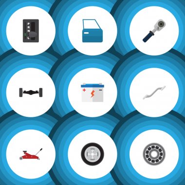 Düz lastik, Coupler, kaldırma simge atölye seti ve diğer vektör nesneleri. Ayrıca otomobil, otomatik, pulları toplamaya unsurları içerir.