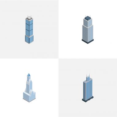 İzometrik inşaat Cityscape, daire, İş Merkezi ve diğer vektör nesneleri kümesi. Ayrıca iş, Merkezi, Cityscape öğeleri içerir.