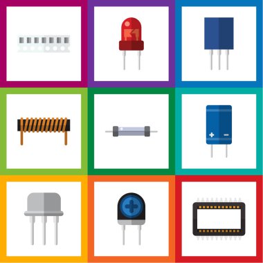 Düz simge teknoloji alıcı, direnç, dönüştürücü ve diğer vektör nesnelerini ayarlayın. Ayrıca bobin, direnç, güç Çeviricisi öğeleri içerir.