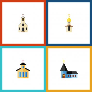 Düz simgesi kilise yapısı, Christian, Bina ve diğer vektör nesneleri kümesi. Ayrıca bina, Katolik, yapı elemanları içerir.