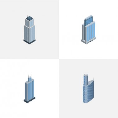 İzometrik gökdelen Tower, İş Merkezi, kentsel ve diğer vektör nesneleri kümesi. Ayrıca Tower, iş, dış öğeleri içerir.