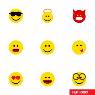 Düz simgesi yüz kümesi merak ediyorum, somurtmak, keyifli ve diğer vektör nesneleri. Ayrıca Joy, gözlük, kızgın unsurları içerir.