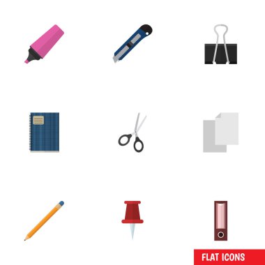 Düz simgesi ekipman Marker, dosyası, Clippers ve diğer vektör nesneleri kümesi. Ayrıca boş, Blade, Ciltçi unsurları içerir.