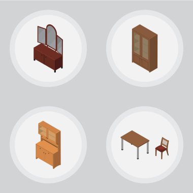 İzometrik mobilya dolap, çekmece, dolap ve diğer vektör nesneleri kümesi. Da büfe, dolap, dolap öğeler içerir.
