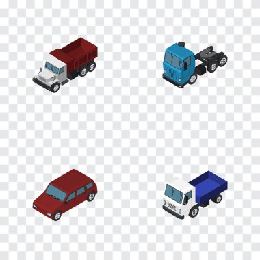 İzometrik taşıma navlun, Araba, kamyon ve diğer vektör nesneleri kümesi. Ayrıca kamyon, Sedan, sürücü unsurları içerir.