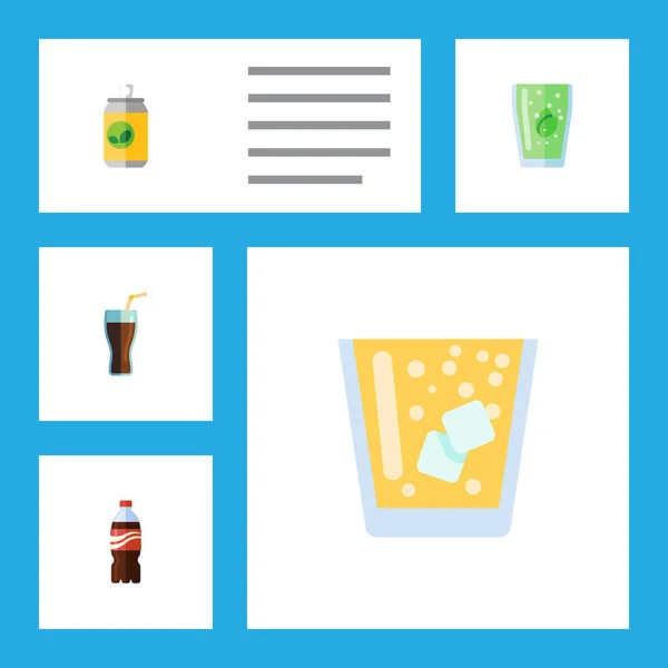 Platte drank pictogrammenset van limonade, dranken, koolzuurhoudende drank en andere vectorobjecten. Bevat ook elementen van limonade, Cola, Cup. — Stockvector