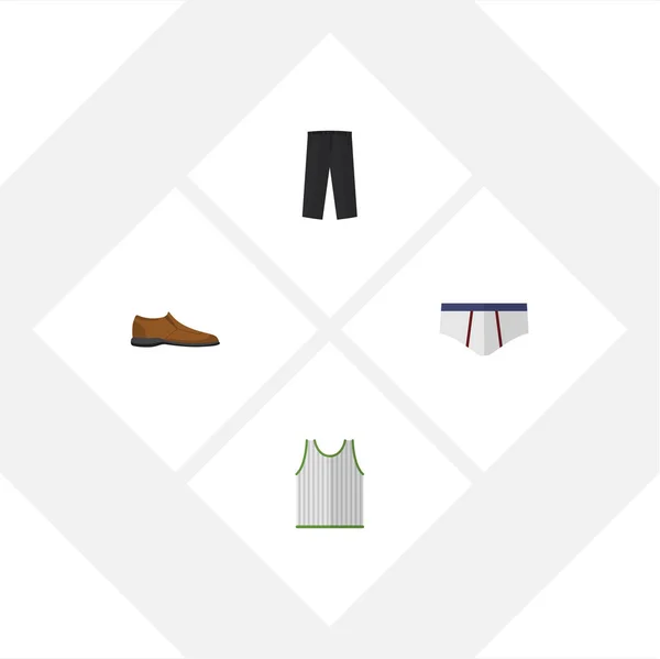 Icono plano vestido conjunto de pie masculino, ropa interior, Singlet y otros objetos vectoriales. También incluye pantalones, sin mangas, elementos del tanque . — Vector de stock