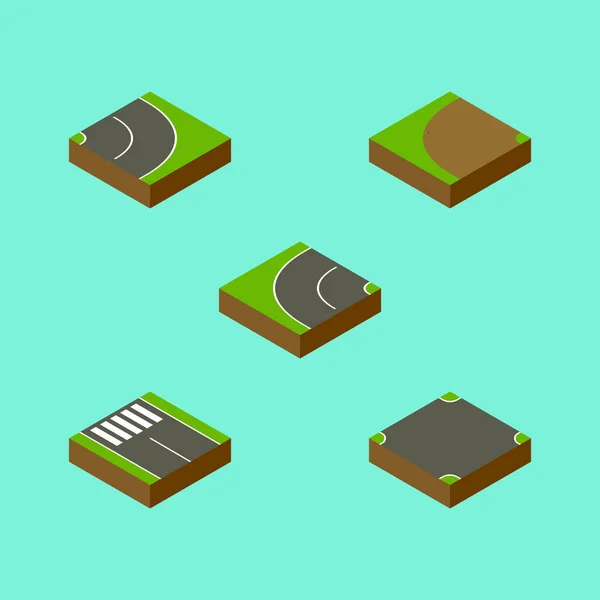 Isometric Road Set Of Asphalt, Strip, Crossroad And Other Vector Objects. Also Includes Turning, Intersection, Rotation Elements. — Stock Vector