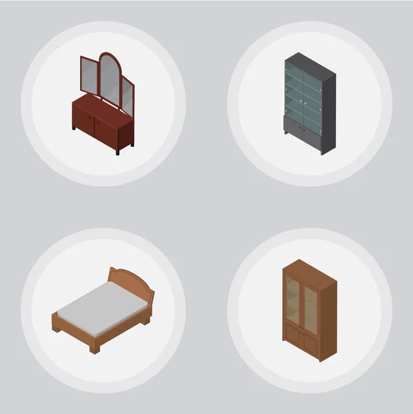 Isometrische meubilair Set lade, kabinet, dressoir en andere vectorobjecten. Omvat ook spiegel, Locker, kabinet elementen. — Stockvector
