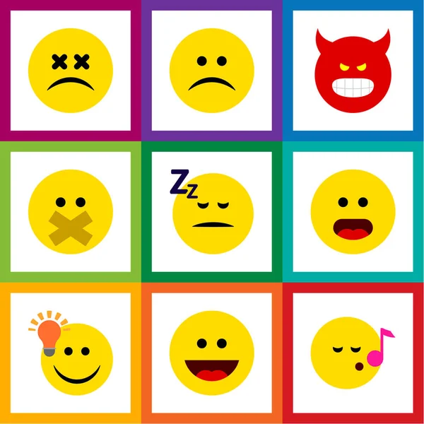 Flache Symbol-Emojis aus schlafenden, traurigen, absteigenden und anderen Vektorobjekten. beinhaltet auch Schlaf, Lächeln, Emoticon-Elemente. — Stockvektor