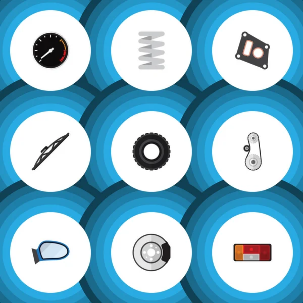 Düz simgesi otomatik kümesi conta, ön cam, Tachometr ve diğer vektör nesneleri. Ayrıca kemer, Far, stop lambası öğeleri içerir.