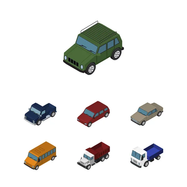 Isometrische auto Set van gepantserde, vrachtwagen-, vracht- en andere vectorobjecten. Ook kernelementen rijden, auto, Bus. — Stockvector