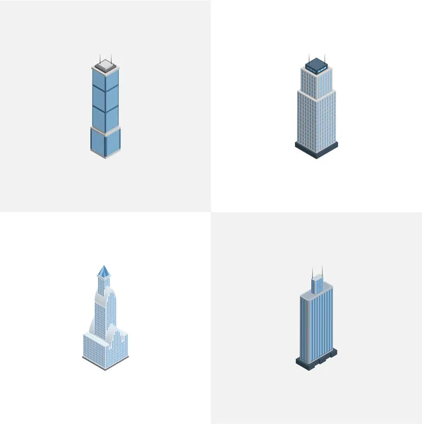 Isometrische Baugruppe von Stadtbild, Wohnung, Business Center und anderen Vektorobjekten. umfasst auch Business, Center, Elemente des Stadtbildes. — Stockvektor