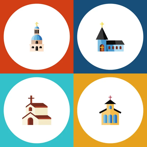 Flat Icon Christian Set Of Christian, Catholic, Religion And Other Vector Objects. Also Includes Traditional, Structure, Church Elements.