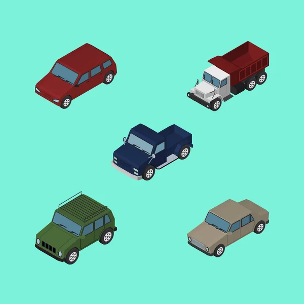 Isometrische auto Set Suv-, vracht-, auto- en andere vectorobjecten. Ook omvat vrachtkosten, Pickup, auto onderdelen. — Stockvector