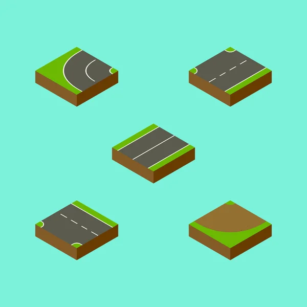 Isometric Way Set of Plane, Way, Turn and Other Vector Objects. Comprend également le bitume, tourner, éléments de la route . — Image vectorielle