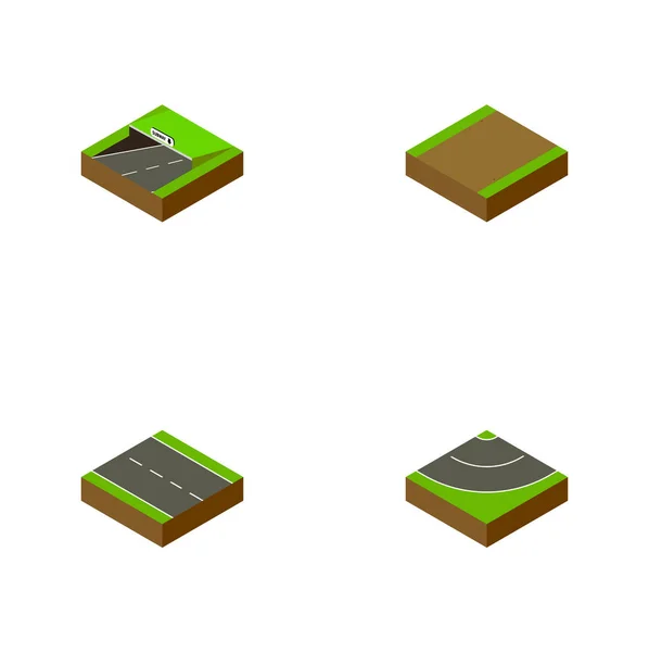 Isometrische weg Set van Single-Lane-, metro-, weg- en andere vectorobjecten. Ook metro, voetpad, weg elementen. — Stockvector