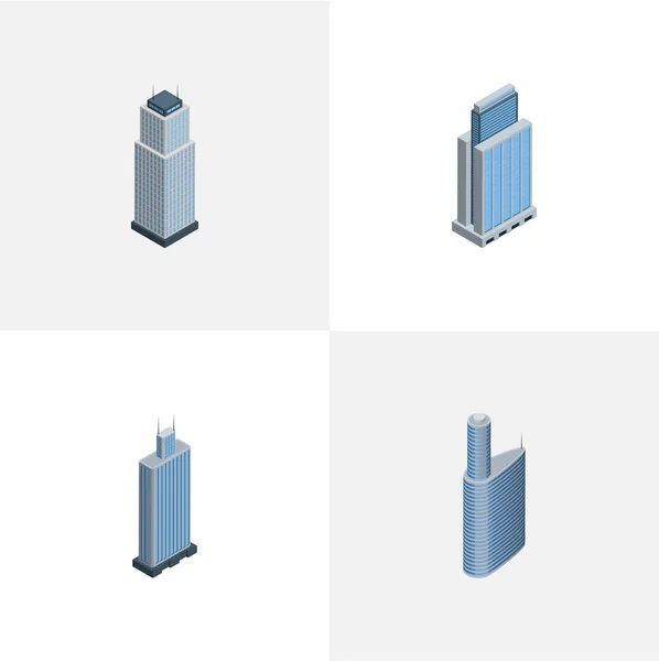 Izometryczne wieżowiec zestaw wieża, centrum biznesowe, wektor miejskich i innych obiektów. Obejmuje również wieża, biznes, elementy zewnętrzne. — Wektor stockowy