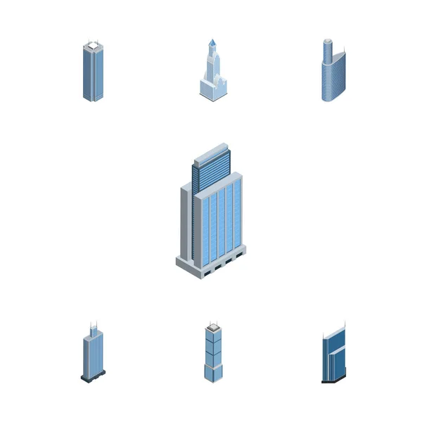 Isometric Building Set of Business Center, Building, Urban and Other Vector Objects. Включает внешние, жилые, центральные элементы . — стоковый вектор