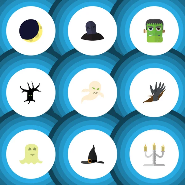 Flat Icon Festival Set of Zombie, Terrible Halloween, Espíritu y otros objetos vectoriales. También incluye Medianoche, Tumba, Elementos Espirituales . — Archivo Imágenes Vectoriales