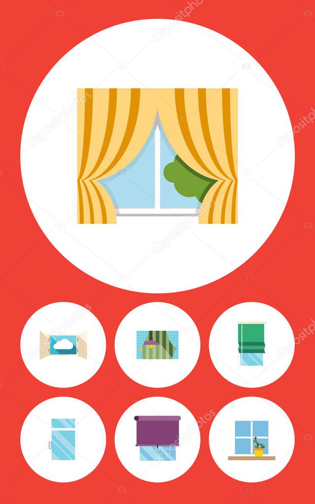 Flat Icon Frame Set Of Balcony, Cloud, Glazing And Other Vector Objects. Also Includes Open, Frame, Glass Elements.