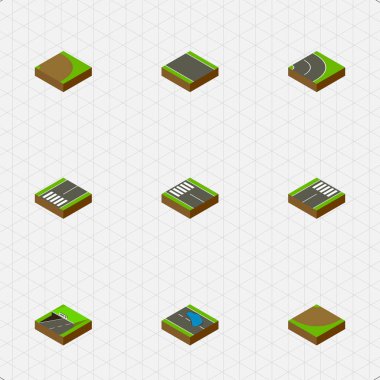 İzometrik şekilde döndürme, asfalt, metro ve diğer vektör nesnelerini ayarlayın. Ayrıca su birikintisi, şerit, Footpassenger öğeler içerir.