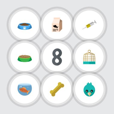 Sparrow, tavşan yemek, kuş hapis ve diğer vektör nesnelerini düz simgesi hayvan kümesi. Aynı zamanda su, kafes, Fishbowl unsurları içerir.