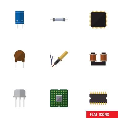 Birim, Resist, triyot ve diğer vektör nesnelerini düz simge teknoloji seti. Ayrıca yarı iletken, birim, Merkezi öğeleri içerir.