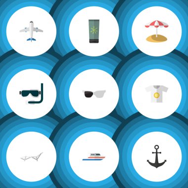 Düz simgesi yaz giysileri, Scuba Diving, gemi kanca ve diğer vektör nesnelerini ayarlayın. Ayrıca çapa, gemi, krem öğeleri içerir.