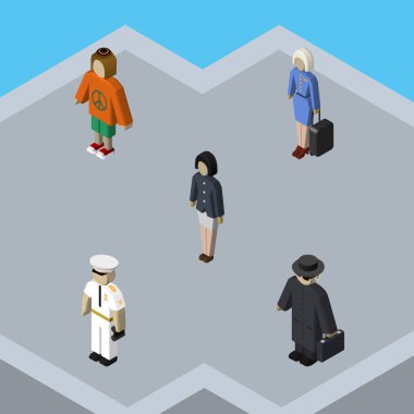 Bayan, denizci, kız ve diğer vektör nesnelerini izometrik insan kümesi. Hostes, kadın, denizci öğeleri de içerir.